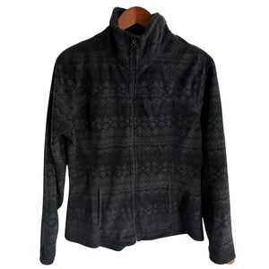 Old Navy Women's Fleece Full Zip Jacket Large Gray Black Long Sleeve Pockets NWT